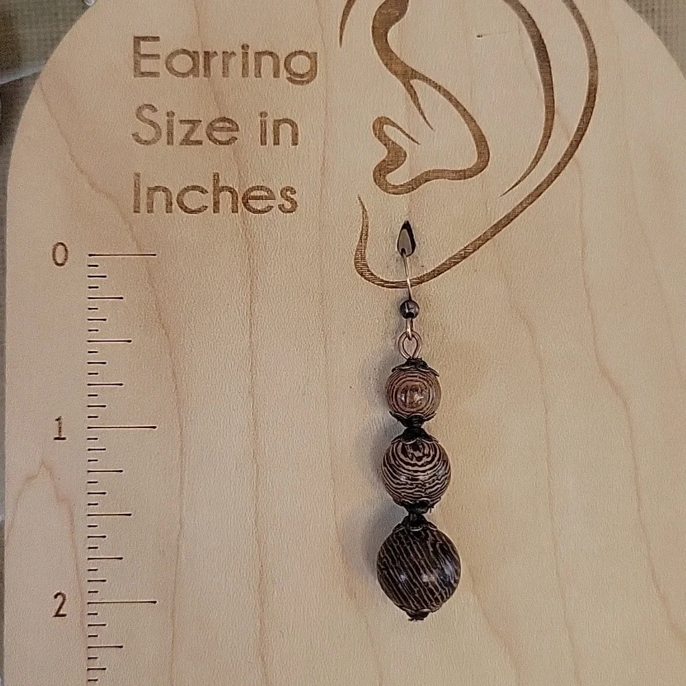 🔥LAST PAIR🔥 EXOTIC STACKED WOOD BEAD DROP EARRINGS